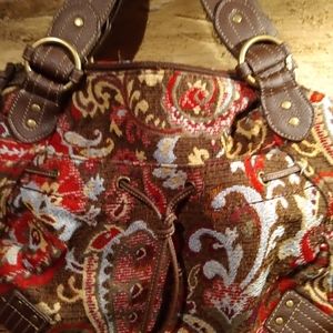 Relic Tapestry Satchel in Red and Brown